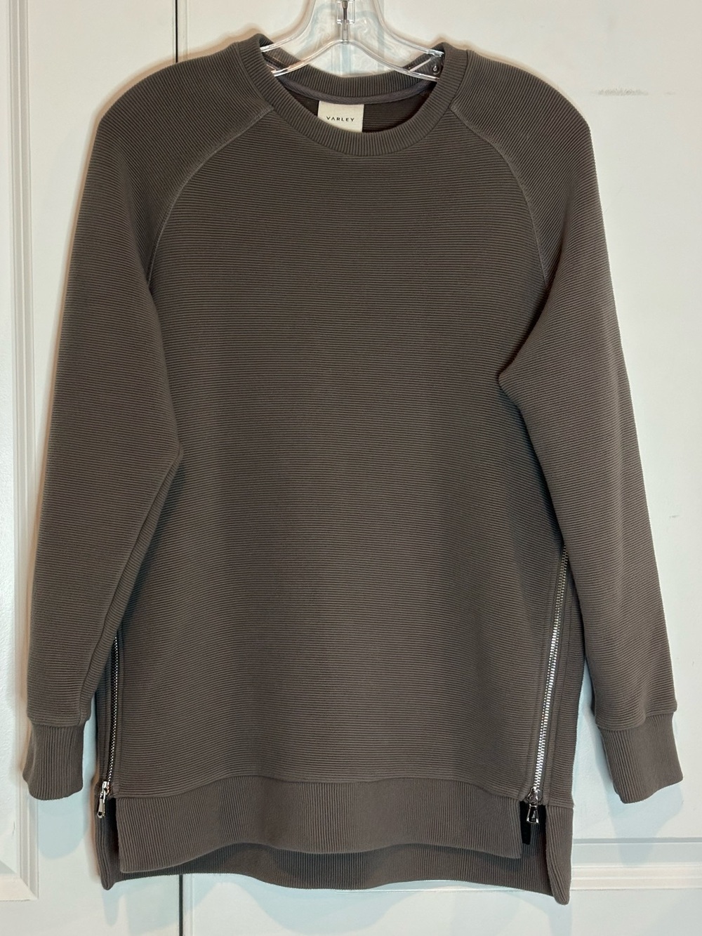 Varley Manning Crew Neck Ribbed Side Zip Tunic Sweatshirt Gray S